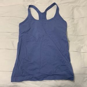 Lululemon blue stretchy tank top, size 8, built in sports bra w padding insert